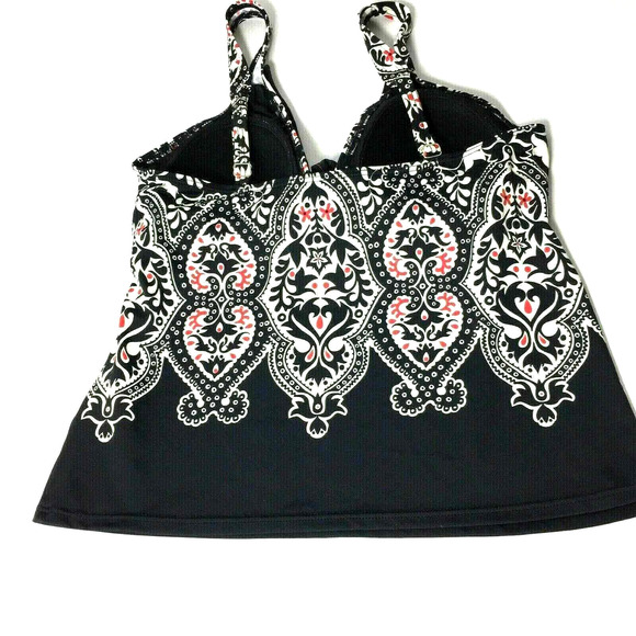 Christina Tankini Top Womens Size 10 Padded Bra Black Red Print Swim Top Modest - Picture 2 of 10
